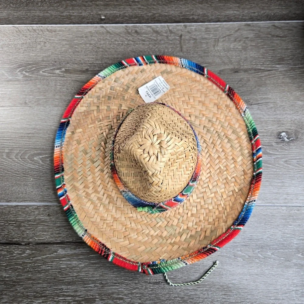 Straw Sombrero Child Mexican Hat Colorful Serape Trim Fiesta Party Costume